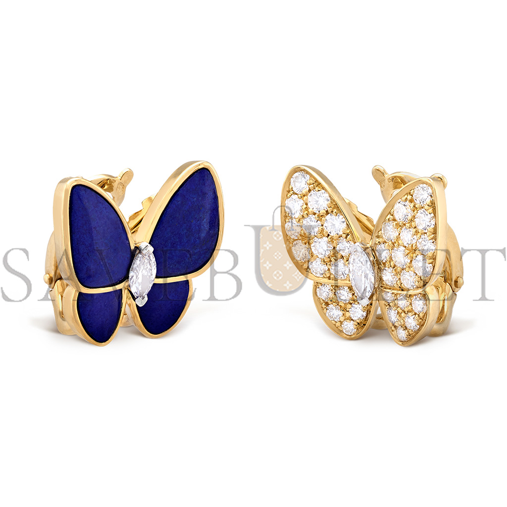 van cleef arpels two butterfly earrings - yellow gold, Di*m*nd, lapis lazuli  vcarp3do00
